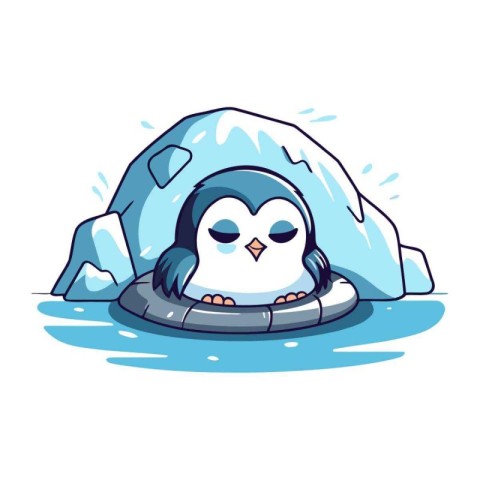 Cute cartoon penguin on an ice floe. Vector illustration.