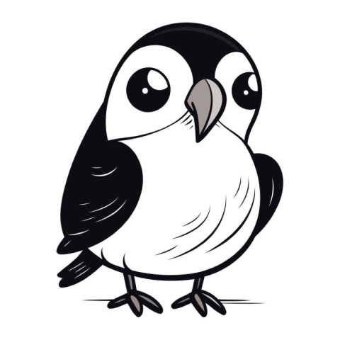 Cute cartoon black and white bird. Vector illustration isolated