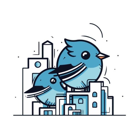 cute birds couple in the cityscape vector illustration design gr