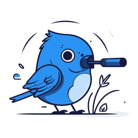 Blue bird with a pipe. Vector illustration in a flat style.