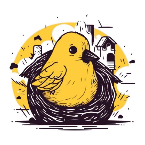 Vector hand drawn illustration of a cute little chick in the nes