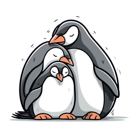 Penguin family. Vector illustration. Cute cartoon penguins.