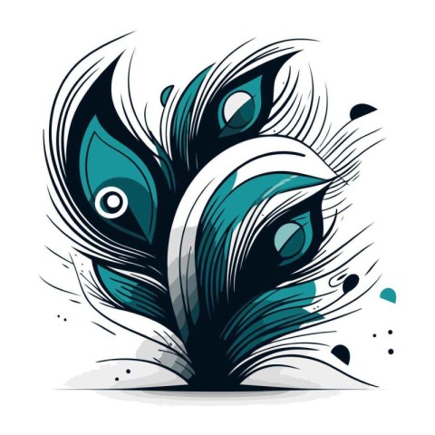 Illustration of peacock head with feathers. Vector design elemen