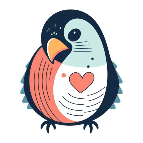 Cute cartoon penguin with heart in its beak. Vector illustration