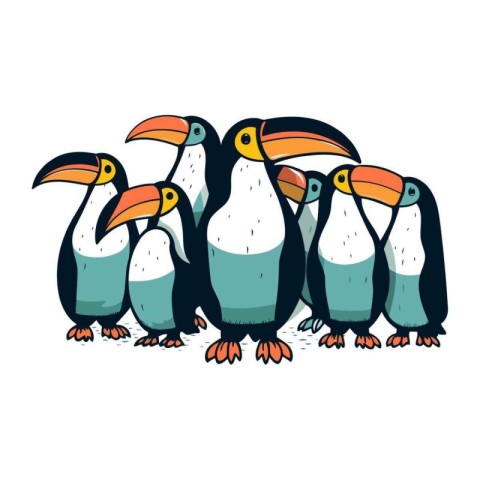 Cute cartoon toucans isolated on white background. Vector illust