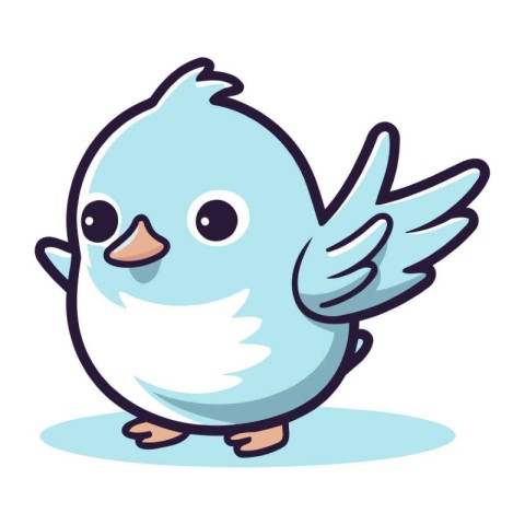 Cute cartoon blue bird. Vector illustration isolated on white ba