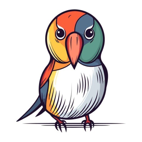 Colorful vector illustration of a cute cartoon parrot on white b