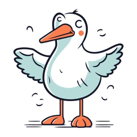 Vector illustration of cute cartoon seagull with wings and legs.