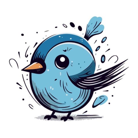 Vector illustration of a cute blue bird on a white background wi