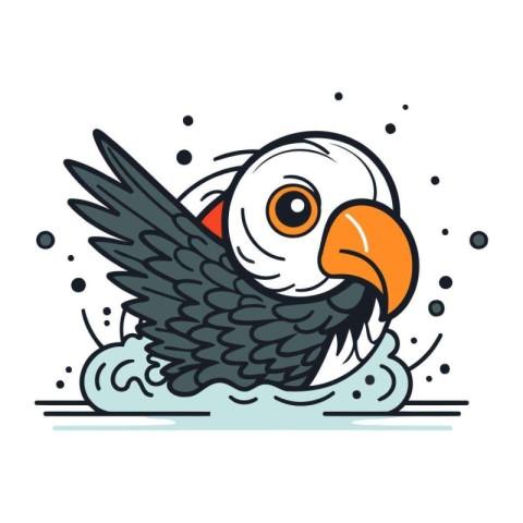 Vector illustration of a parrot in the water. Line art style.