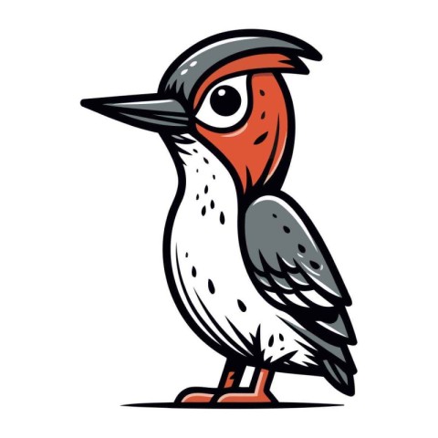 Cute Woodpecker bird isolated on white background. Vector illust