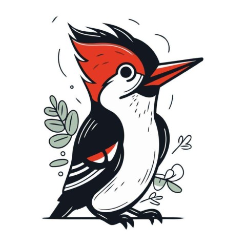 Cute woodpecker cartoon vector illustration. Hand drawn bird.