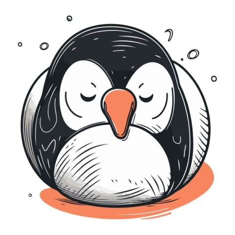 Cute penguin. Hand drawn vector illustration in cartoon style.