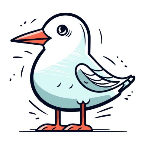 Vector illustration of a cute cartoon seagull on white backgroun