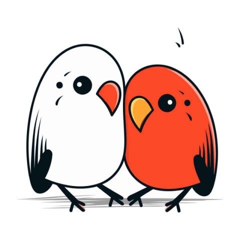 Cute cartoon couple of birds. Vector illustration on white backg