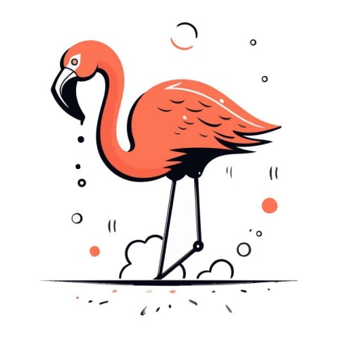 Flamingo. Hand drawn vector illustration. Isolated on white back