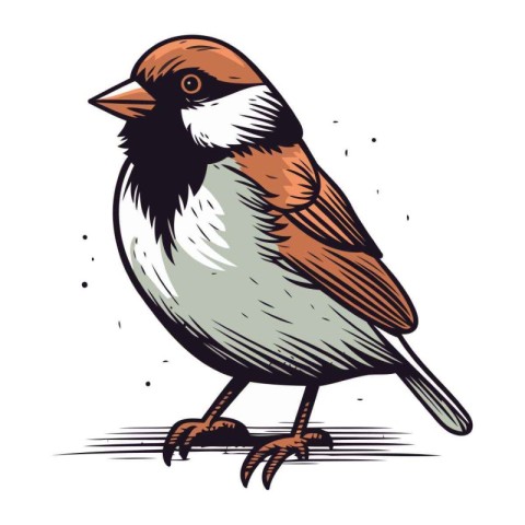 Sparrow. Hand drawn vector illustration isolated on white backgr