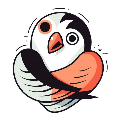 Penguin with heart in its beak. Vector illustration.