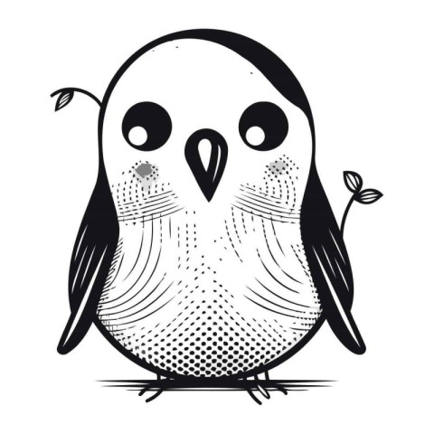 Cute cartoon penguin. Vector illustration. Black and white.