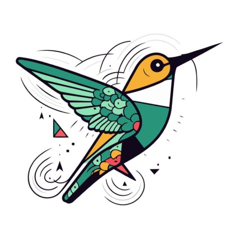 Colorful hummingbird on white background. Hand drawn vector illu