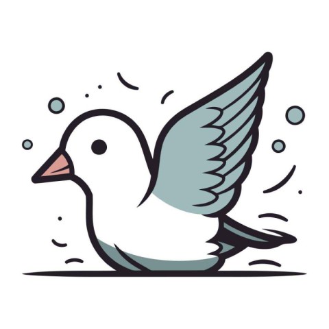 Pigeon flying on white background. Vector illustration in doodle