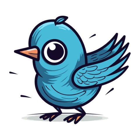 Cute blue bird cartoon vector illustration. Isolated on white ba