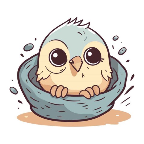 Illustration of a Cute Little Bird in the Nest on White Backgrou