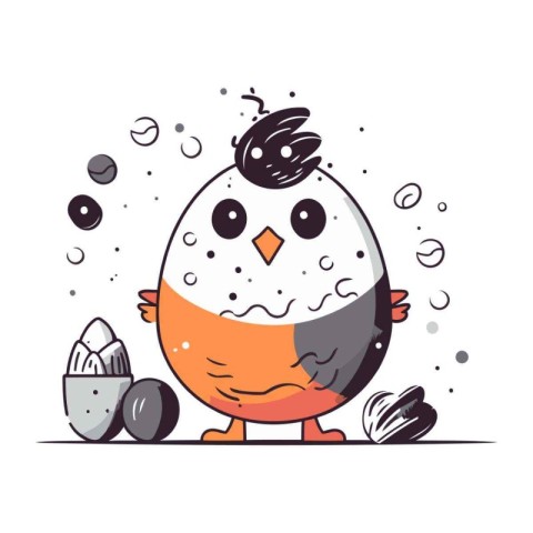 Cute chicken with eggshells. Vector illustration in doodle style