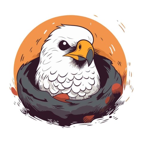 Bald eagle in the nest. Vector illustration of a cartoon style.