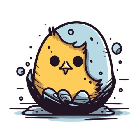 Cute cartoon chicken in the water. Vector illustration on white