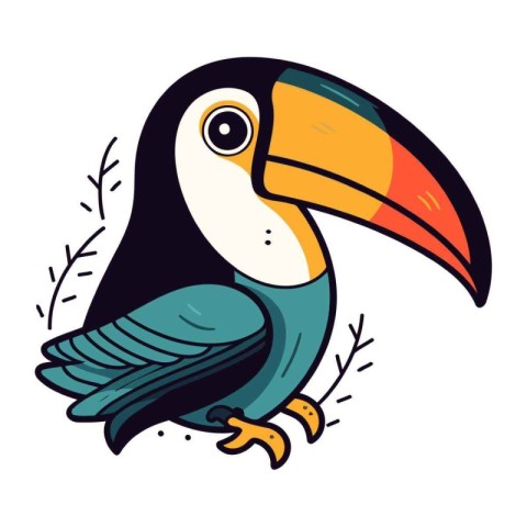 Cute toucan bird cartoon vector illustration. Hand drawn toucan