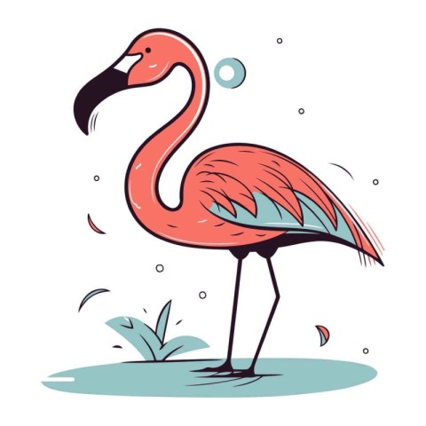 Flamingo. Hand drawn vector illustration. Isolated on white back