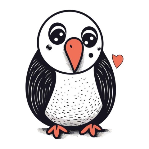 Penguin with heart. Vector illustration of a cartoon penguin.