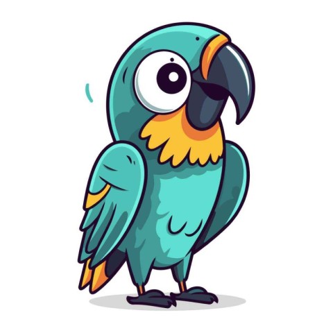 Cute blue parrot isolated on white background. Vector illustrati