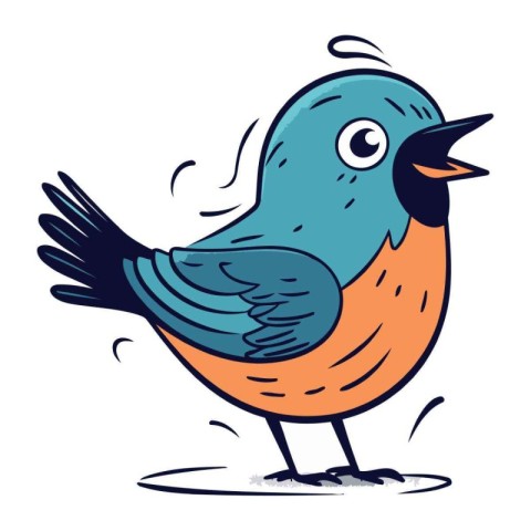 Cartoon illustration of a cute bird. Hand drawn vector illustrat