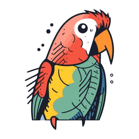 Cute parrot. Hand drawn vector illustration in cartoon style.