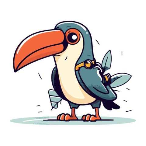 Cute cartoon toucan character. Vector illustration on white back