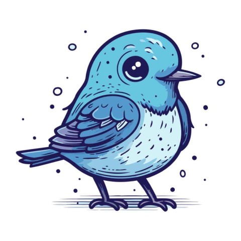 Vector illustration of a cute cartoon blue bird isolated on whit