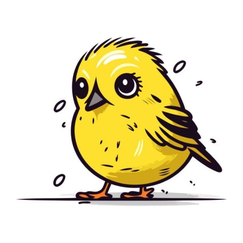 Cute little yellow bird isolated on white background. Vector ill