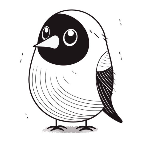 Cute black and white vector illustration of a cute little bird.