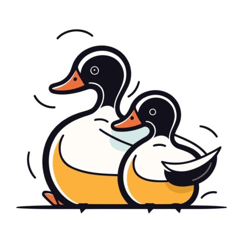 Cute cartoon duck. Vector illustration of a pair of ducks.