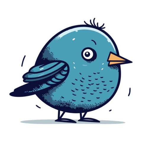 Cartoon blue bird. Vector illustration. Isolated on white backgr