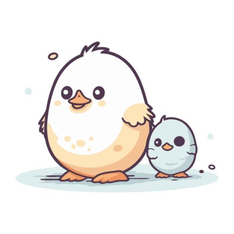 Cute chick and chick on a white background. Vector illustration.