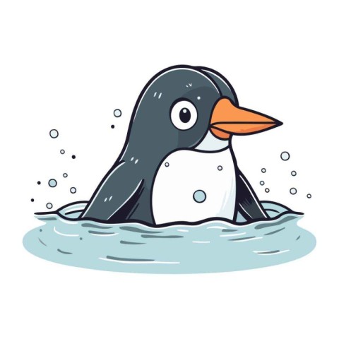 Cute penguin swimming in the sea. Vector illustration in cartoon