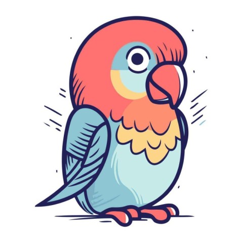 Cute parrot. Hand drawn vector illustration in cartoon style.