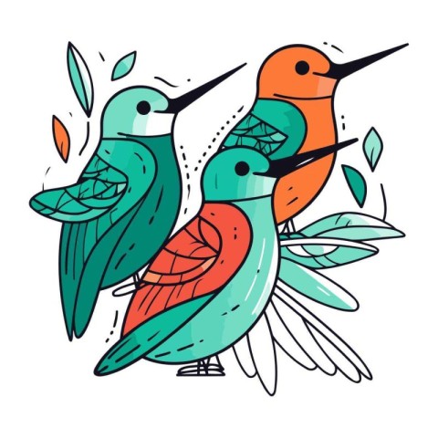 Cute cartoon birds. Vector illustration for your design. Colorin