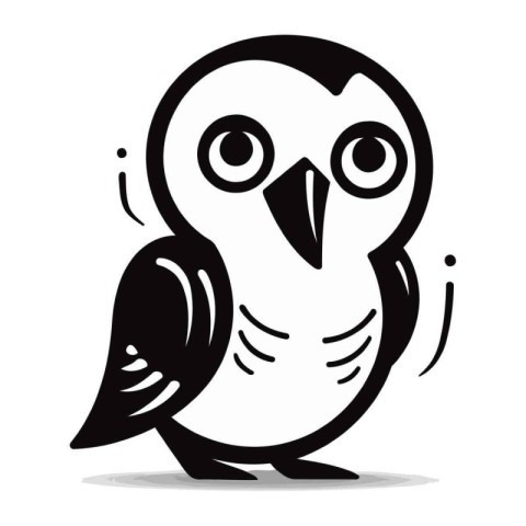 Cute bird. Cartoon vector illustration. Black and white animal.