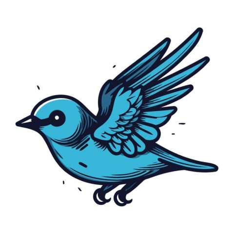 Blue bird flying on white background. Vector illustration for yo