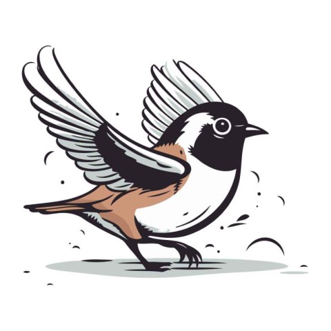 Titmouse. Vector illustration of a bird with wings spread.