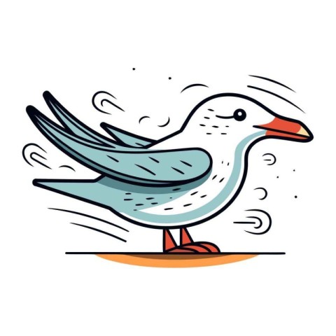 Vector illustration of a cute cartoon seagull on white backgroun